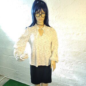 NWT Zac & Rachel Cream Beige Long Puff Sleeve Ruffle Top Blouse Size Small